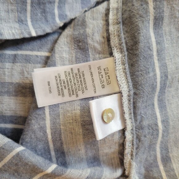 Sigrid Olsen Womens Striped Short Sleeve Button Tab Blouse Blue & White Linen La - Picture 2 of 7